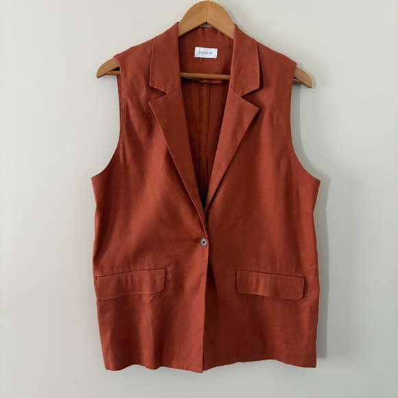 Evereve Cali Linen Blend Vest Sleeveless Blazer Minimalist Capsule Rust Size L - Picture 12 of 12